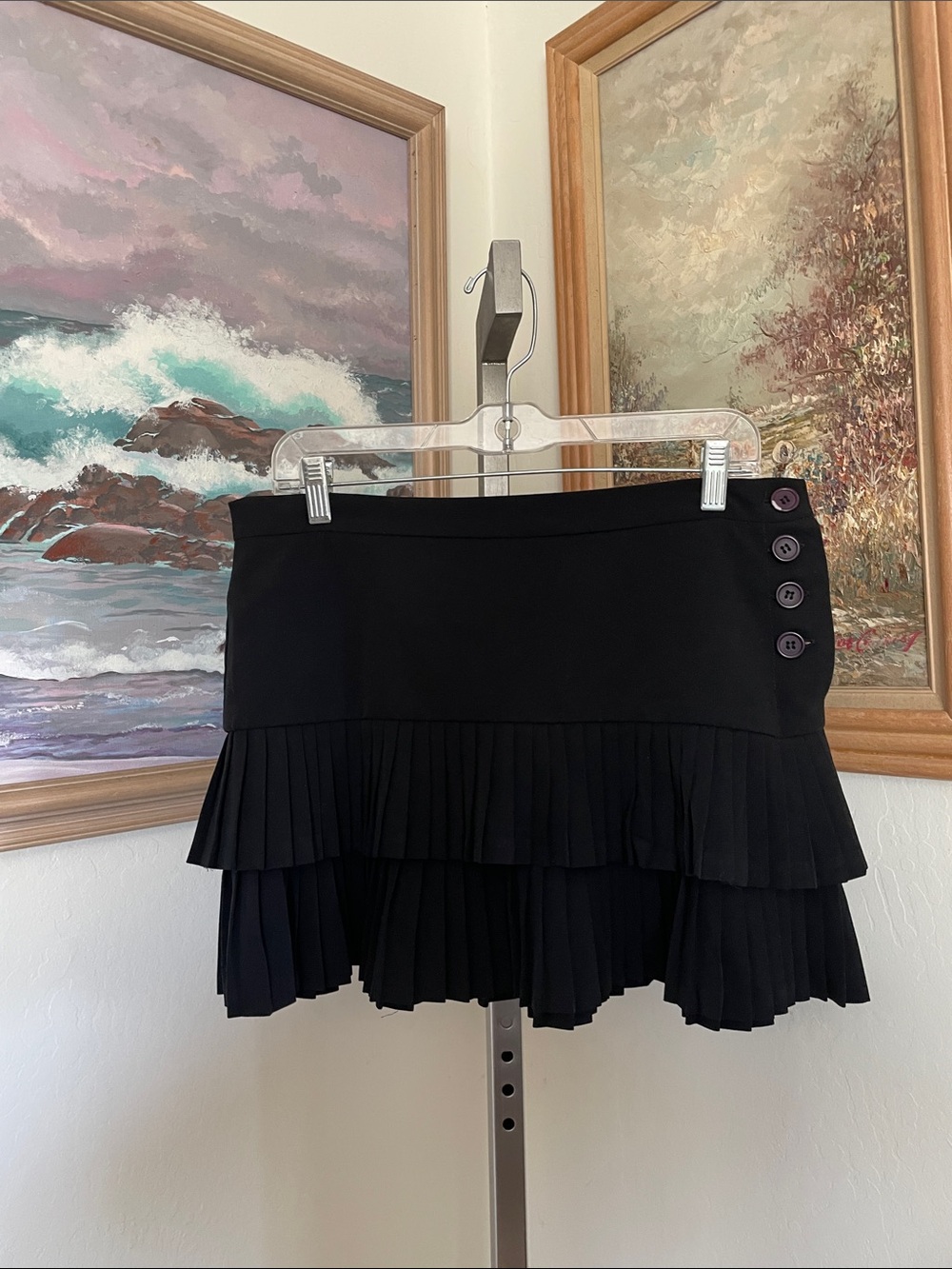 Black Tiered Pleated Mini Skirt - BCBGMAXAZRIA